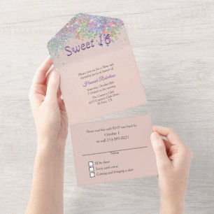 Blush and Confetti Sweet 16 All In One Invitation