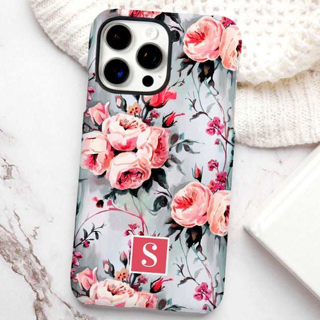 Blush and Coral Monogram Floral  Case-Mate iPhone Case (Creator Uploaded)