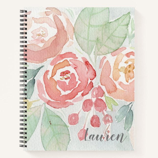Blush and Coral Watercolor Flower  Notebook (Front)