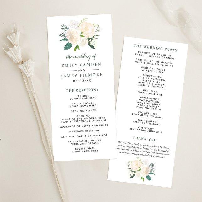 Blush and Cream Floral Bouquet Wedding Ceremony Programme (Creator Uploaded)
