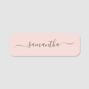 Blush and Dark Brown Elegant Swash Signature Name Tag