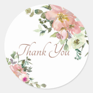 Blush and eggshell watercolor floral thank you  cl classic round sticker