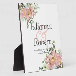 Blush and eggshell watercolor floral wedding pla plaque