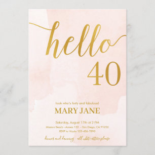 Blush and gold 40th birthday invitation