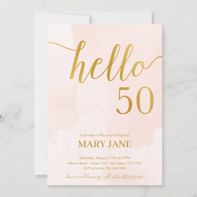 blush and gold 50th birthday invitation (Front)