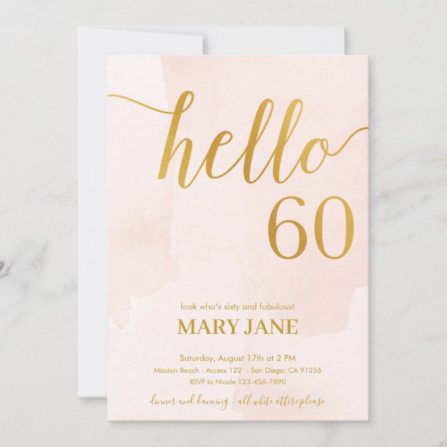 blush and gold 60th birthday invitation (Front)