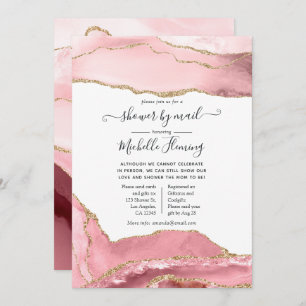 Blush and Gold Agate Baby Shower by Mail Invitation