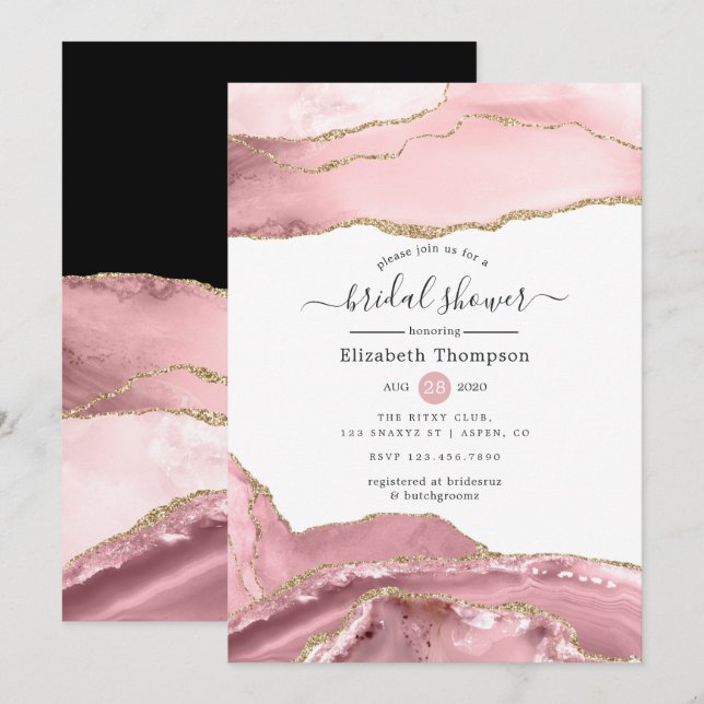 Blush and Gold Agate Bridal Shower Invitation (Front/Back)