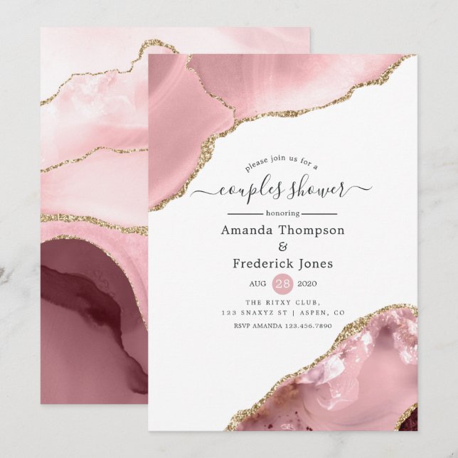 Blush and Gold Agate Couples Shower Invitation (Front/Back)
