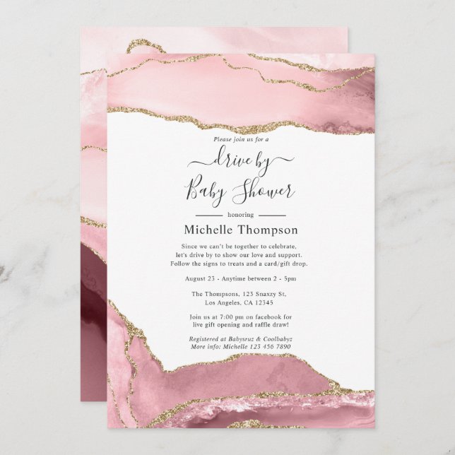 Blush and Gold Agate Drive By Shower Invitation (Front/Back)