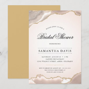 Blush and Gold Agate Elegant Bridal Shower Invitation