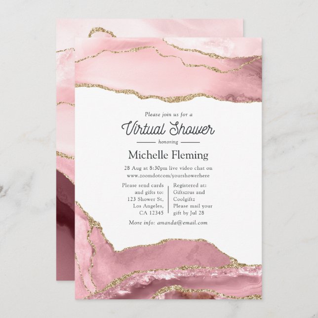 Blush and Gold Agate Virtual Baby Shower Invitation (Front/Back)