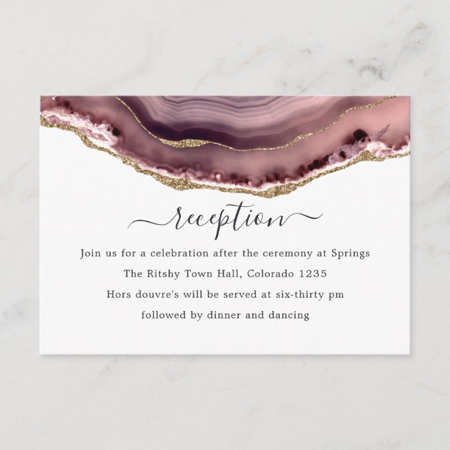 Blush and Gold Agate Wedding Reception Enclosure Card (Front)