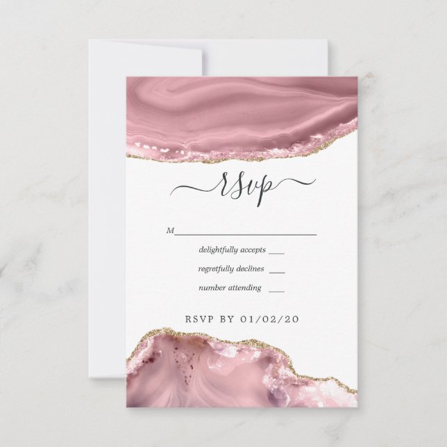 Blush and Gold Agate Wedding RSVP Card (Front)