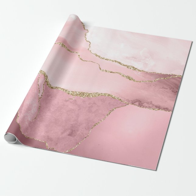 Blush and Gold Agate Wrapping Paper (Unrolled)
