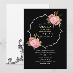 Blush and Gold and Silver Floral Diamond Wedding Invitation