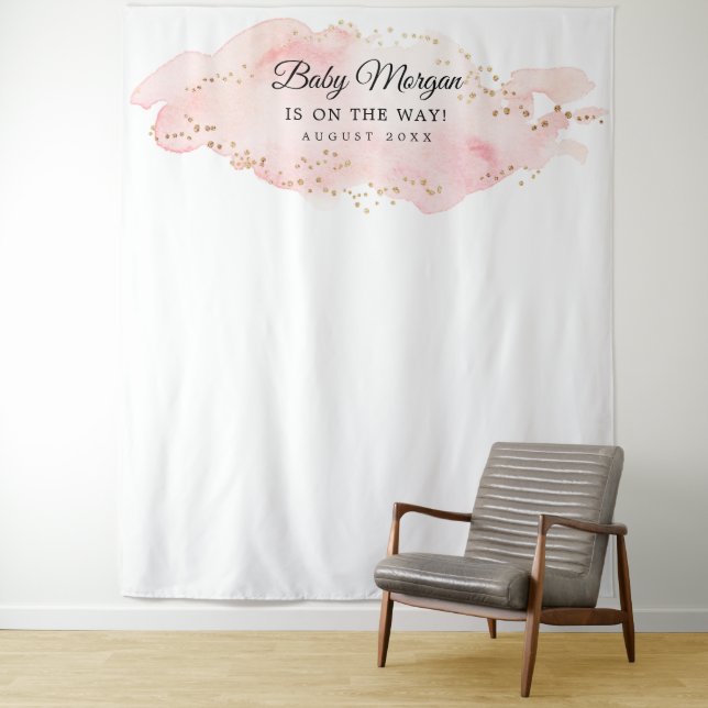 Blush and Gold Baby Shower Backdrop Photo Prop Tapestry (In Situ)
