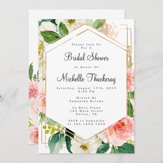 Blush And Gold Bridal Shower Invitation (Front/Back)