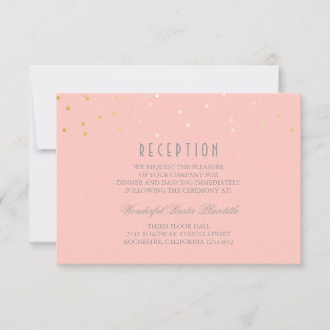 blush and gold confetti wedding Reception cards (Front)
