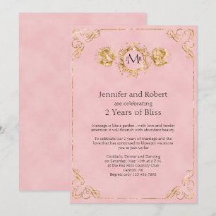 Blush and Gold Cotton 2nd Wedding Anniversary Invitation