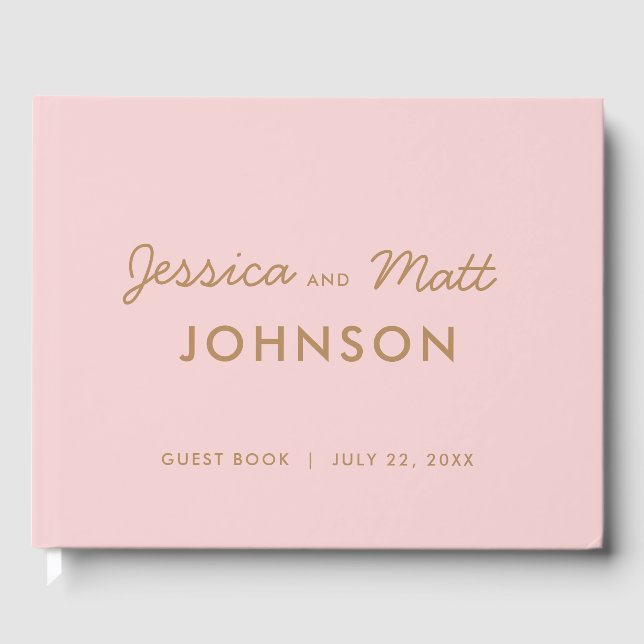 Blush and Gold Cute Modern Wedding Guest Book (Front)