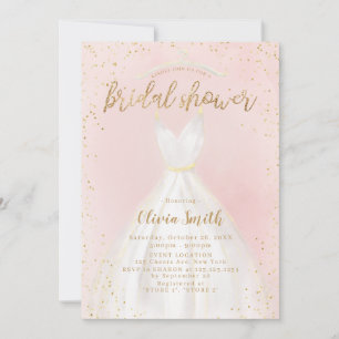 Blush And Gold Elegant Wedding Dress Bridal Shower Invitation