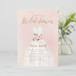 Blush And Gold Elegant Wedding Dress Bridal Shower Invitation