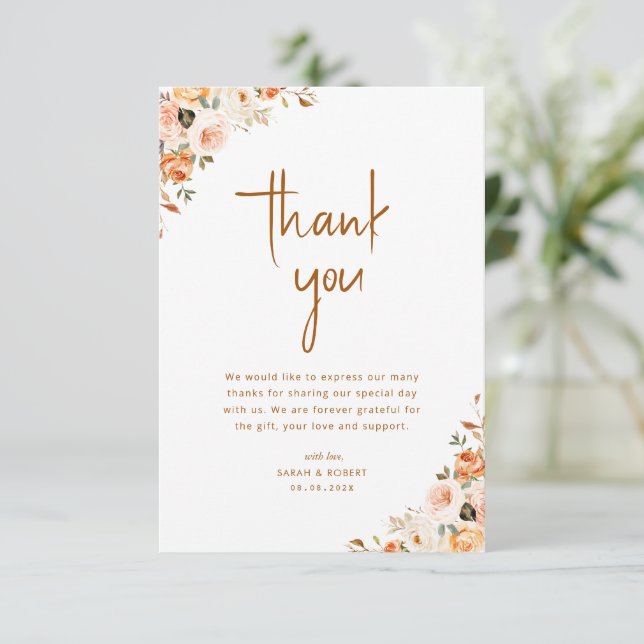 blush and gold fall floral thank you card (Standing Front)