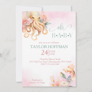 Blush and gold floral boho under the sea baby  invitation