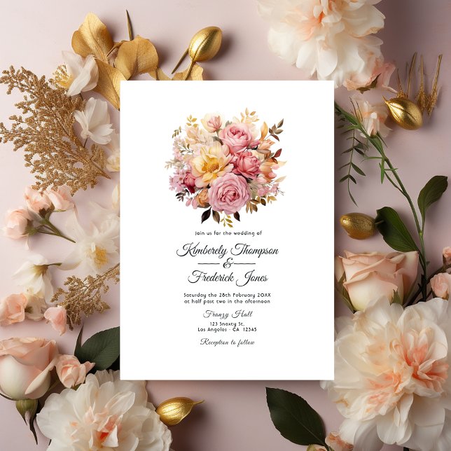 Blush and Gold Floral Wedding Invitation (Creator Uploaded)