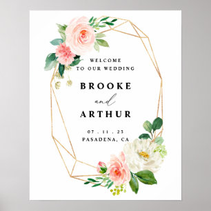 Blush And Gold Floral Wedding Welcome Sign