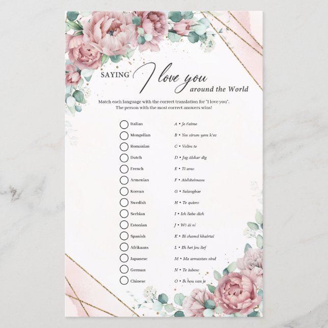 Blush and gold frame I love you around the World (Front)