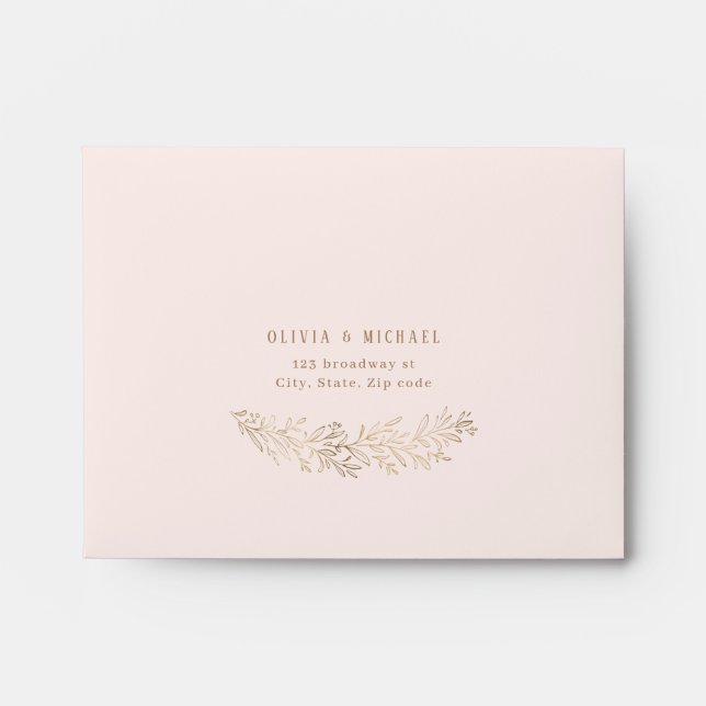 Blush and gold gilded botanical wedding RSVP Envelope (Front)