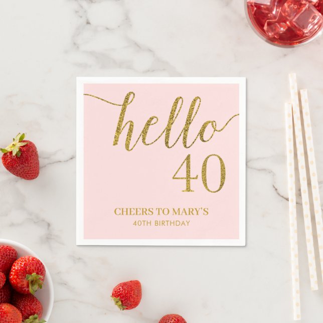 Blush and Gold Glitter 40th Birthday  Napkins (Insitu)