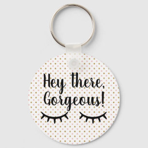 Blush and gold glitter polka dot key ring