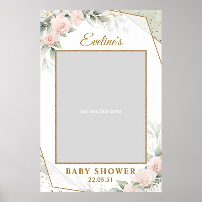 Blush and gold greenery baby shower photo prop poster (Front)