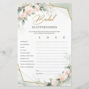 Blush and gold greenery Bridal Scattergories game