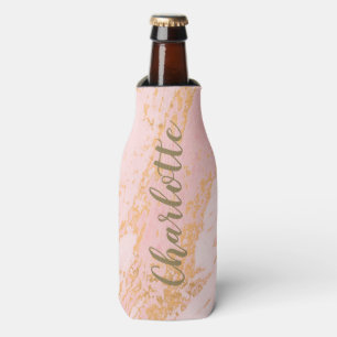 Blush and Gold Marble Pattern Personalised Bottle Cooler