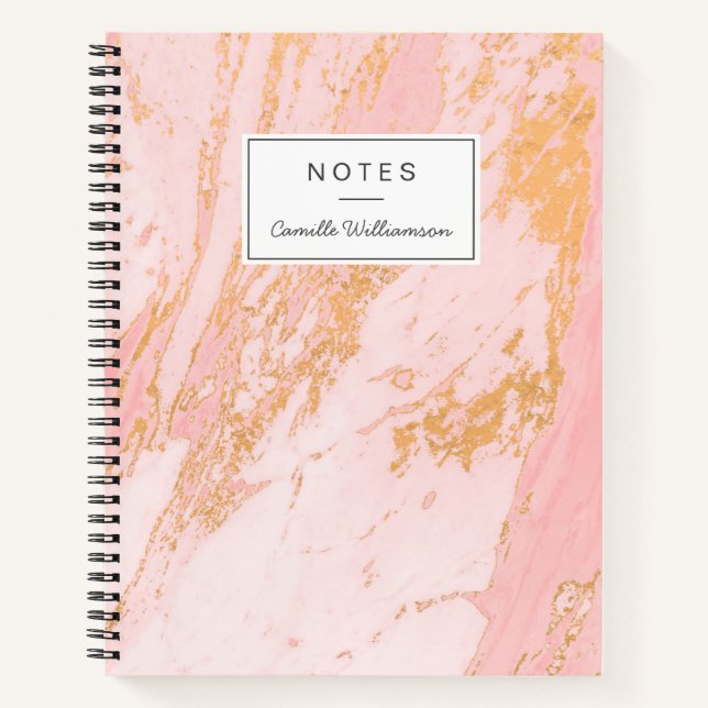 Blush and Gold Marble Pattern Personalised  Notebook (Front)
