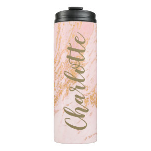 Blush and Gold Marble Pattern Personalised   Thermal Tumbler
