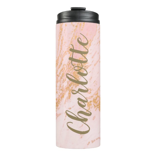 Blush and Gold Marble Pattern Personalised   Thermal Tumbler (Front)