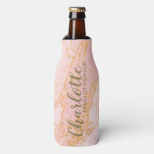 Blush and Gold Marble Personalised Bridal Party Bottle Cooler