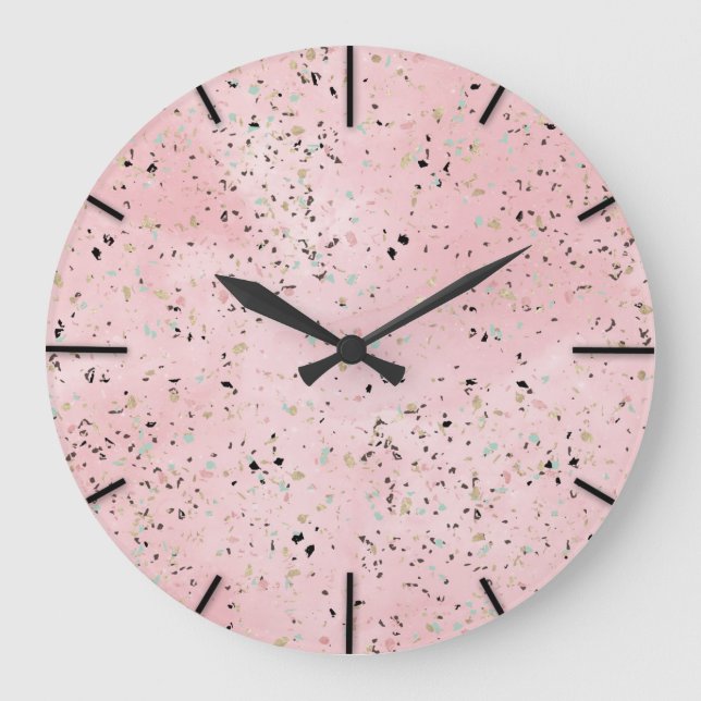 Blush and gold marble terrazzo design large clock (Front)