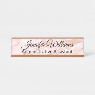Blush and Gold Marbled Desk Name Plate