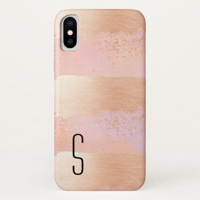 Blush and Gold Monogrammed iPhone X Case (Back)
