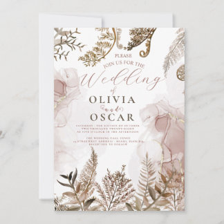 Blush and Gold Pampas Grass Floral Wedding Invitat Invitation