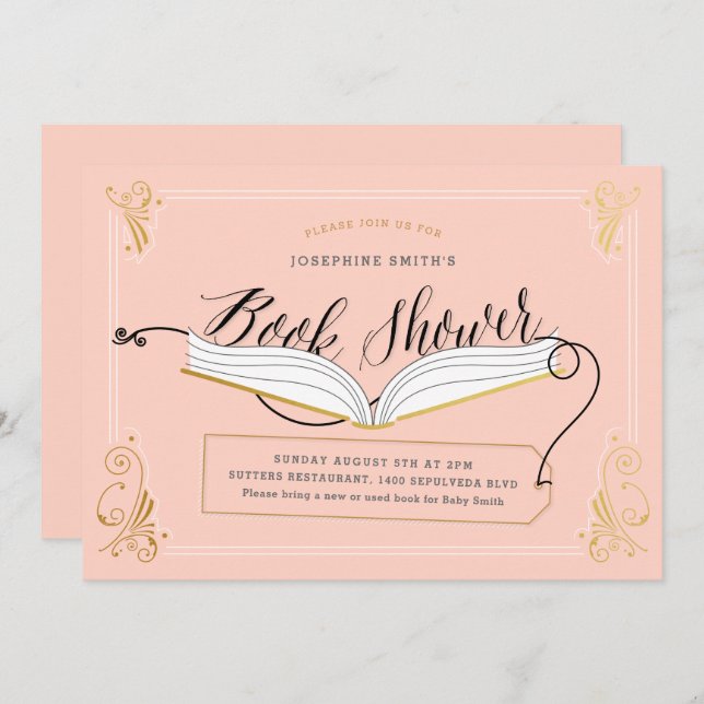 Blush and Gold Storybook Custom Colour Baby Shower Invitation (Front/Back)