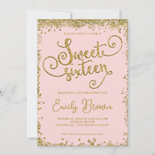 blush and gold sweet 16 invitation