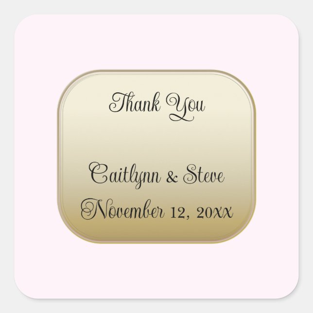 Blush and Gold Thank You Square Sticker (Front)
