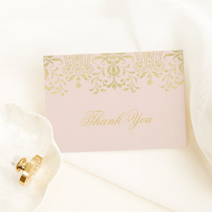 Blush and Gold Vintage Glamour Wedding Thank You Card